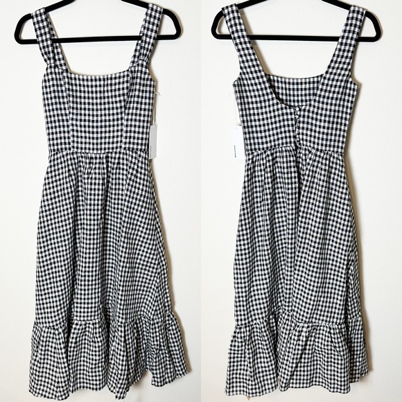 New Reformation Bucatini Linen Midi Dress April Check Gingham 0 - Picture 2 of 12